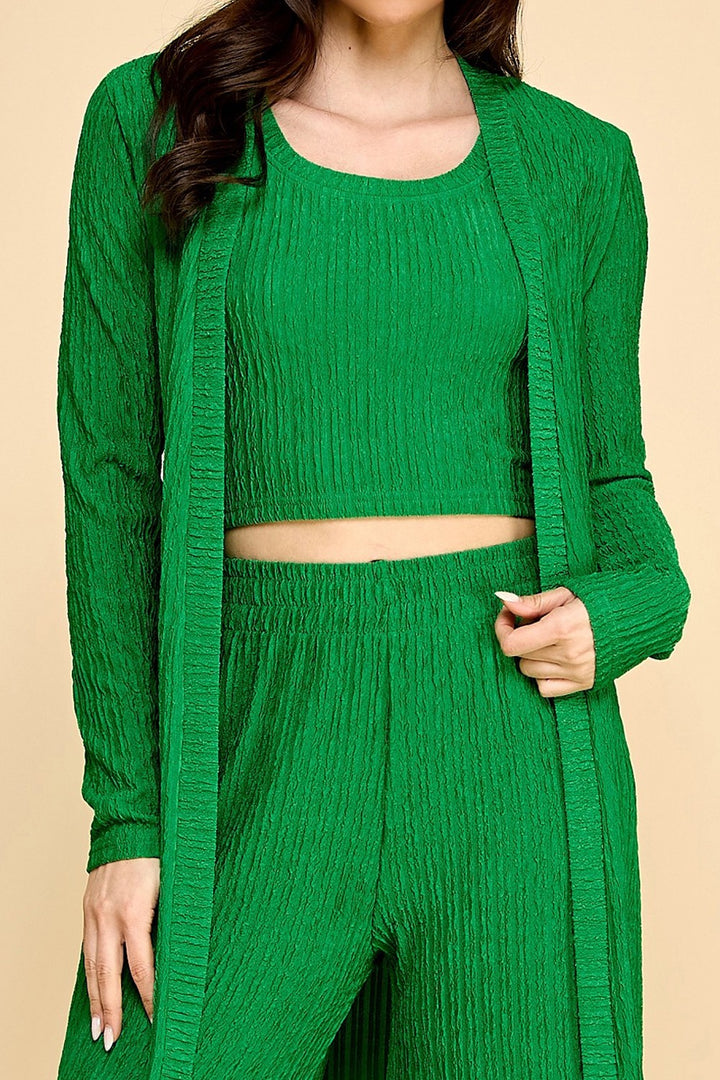 Crinkle Cardigan 3-Piece Set