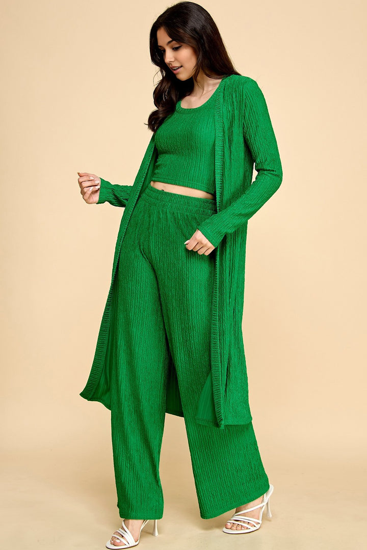 Crinkle Cardigan 3-Piece Set