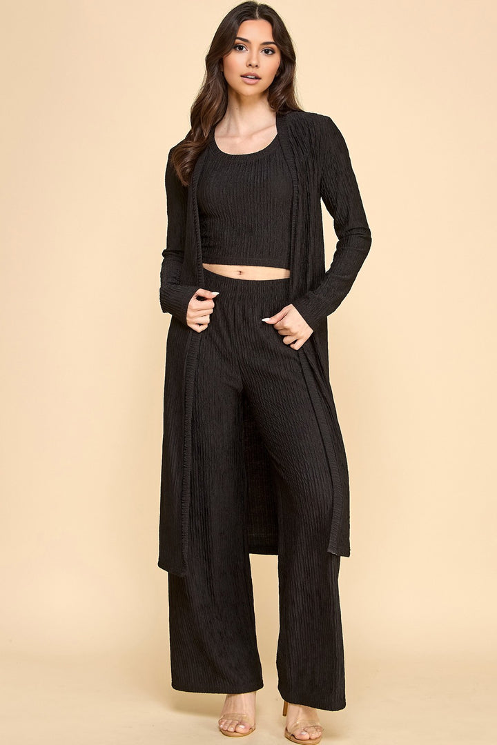 Crinkle Cardigan 3-Piece Set