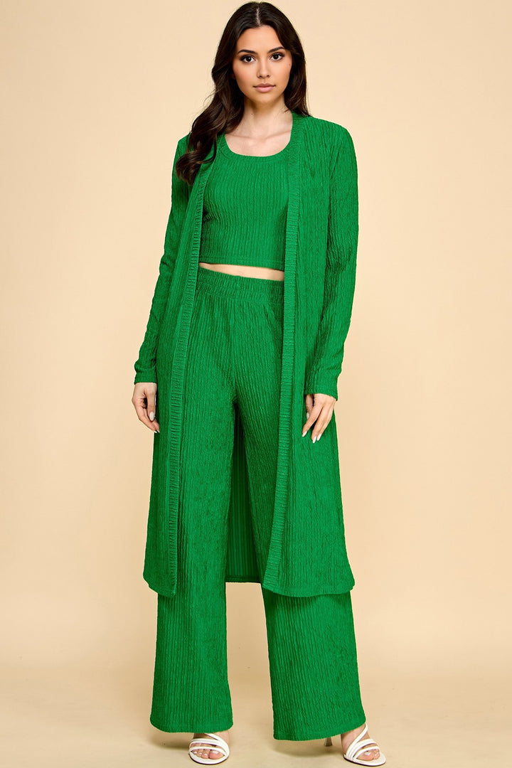 Crinkle Cardigan 3-Piece Set