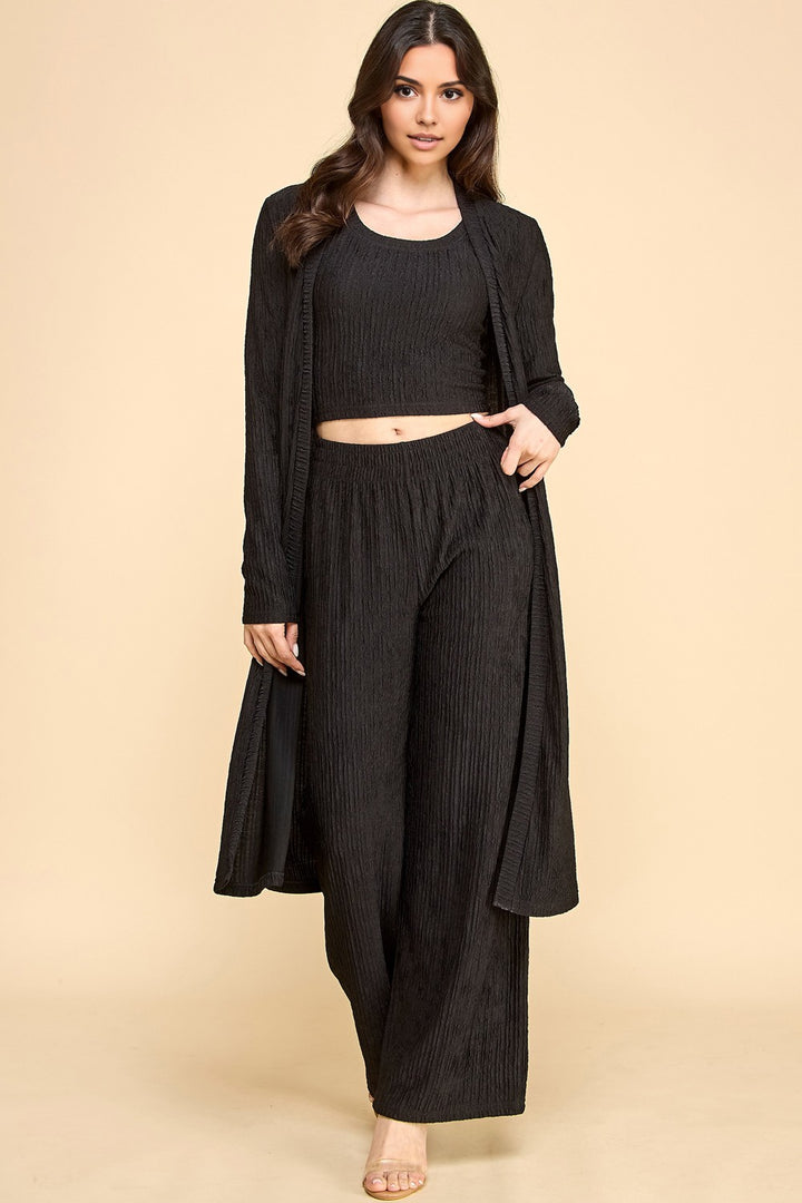 Crinkle Cardigan 3-Piece Set