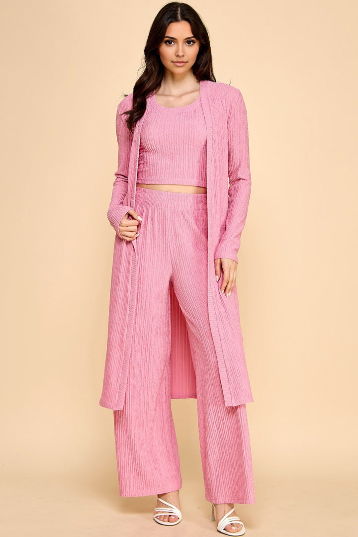 Crinkle Cardigan 3-Piece Set