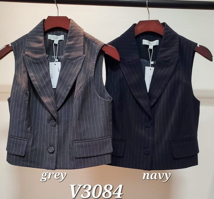 Pin Stripe Button Closure Cropped Vest