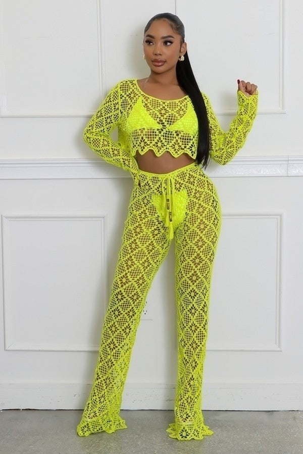 Crochet Crop Top & Pants Set