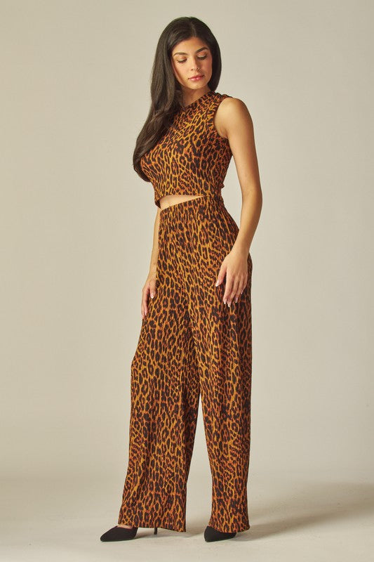 Print Crinkled Crop Top 2pc Loungewear Set