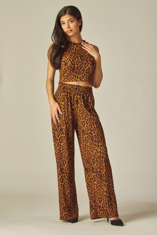 Print Crinkled Crop Top 2pc Loungewear Set