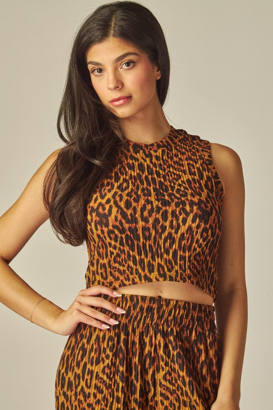 Print Crinkled Crop Top 2pc Loungewear Set