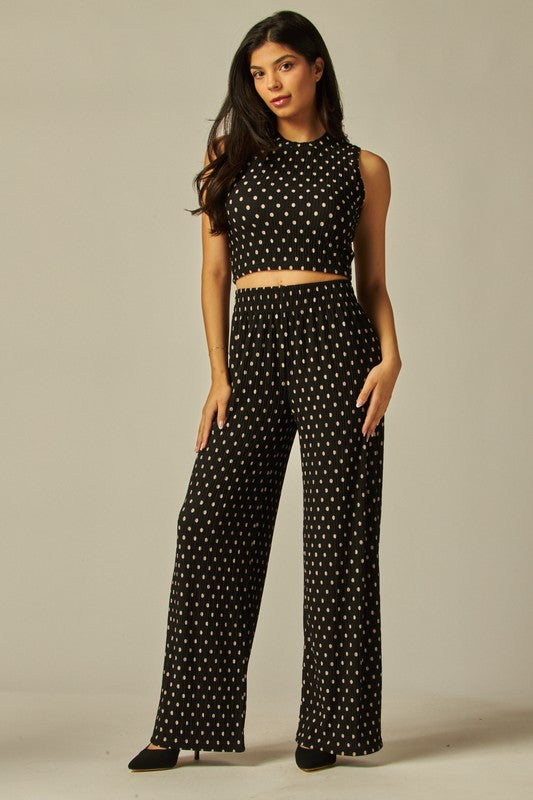 Print Crinkled Crop Top 2pc Loungewear Set