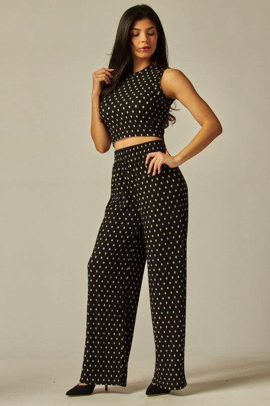 Print Crinkled Crop Top 2pc Loungewear Set