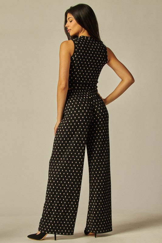 Print Crinkled Crop Top 2pc Loungewear Set
