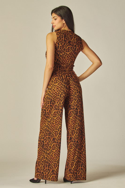 Print Crinkled Crop Top 2pc Loungewear Set