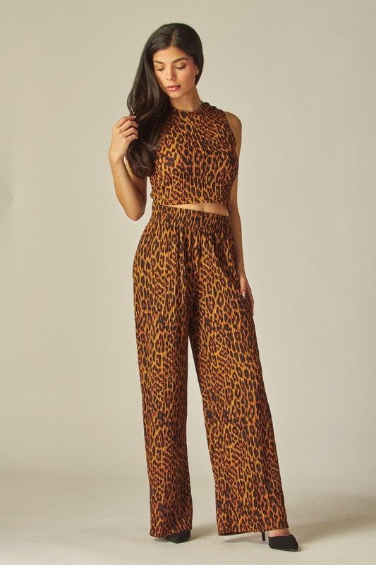Print Crinkled Crop Top 2pc Loungewear Set