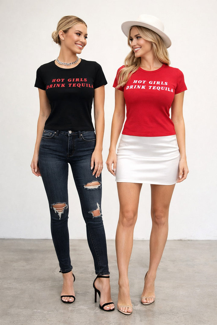 Hot Girls Drink Tequila Graphic Short Sleeve Top