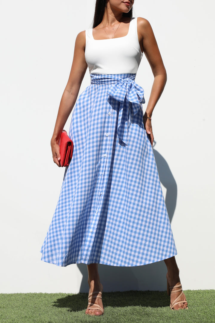 Square Neck Plaid Midi Dresses