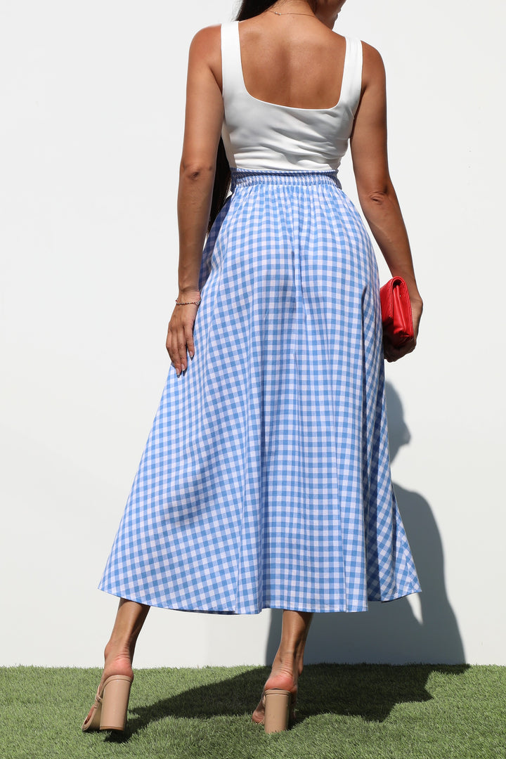 Square Neck Plaid Midi Dresses