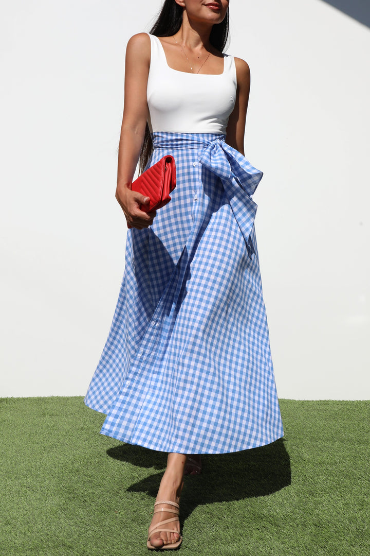 Square Neck Plaid Midi Dresses