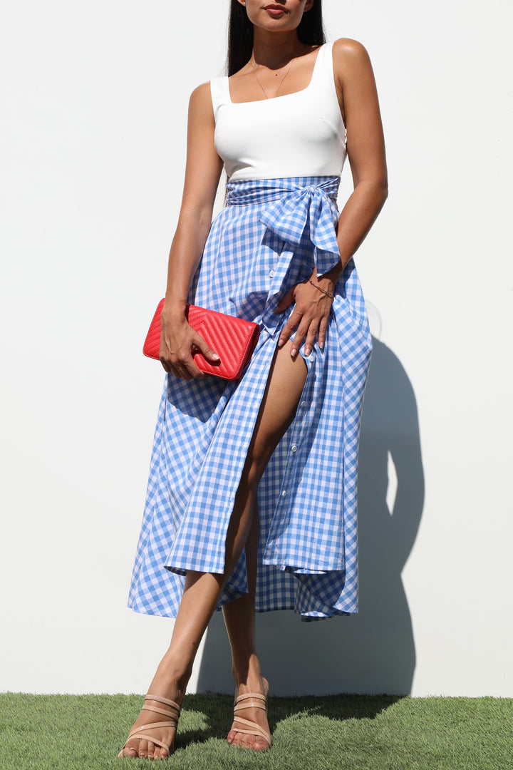 Square Neck Plaid Midi Dresses
