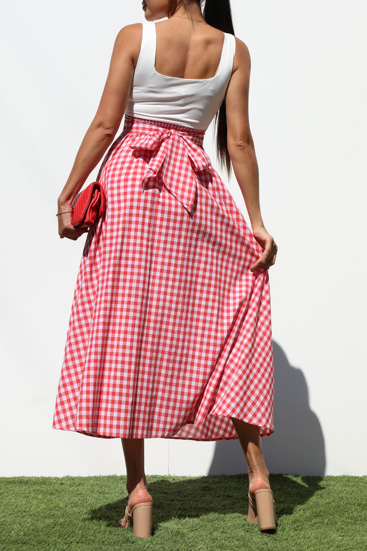 Square Neck Plaid Midi Dresses
