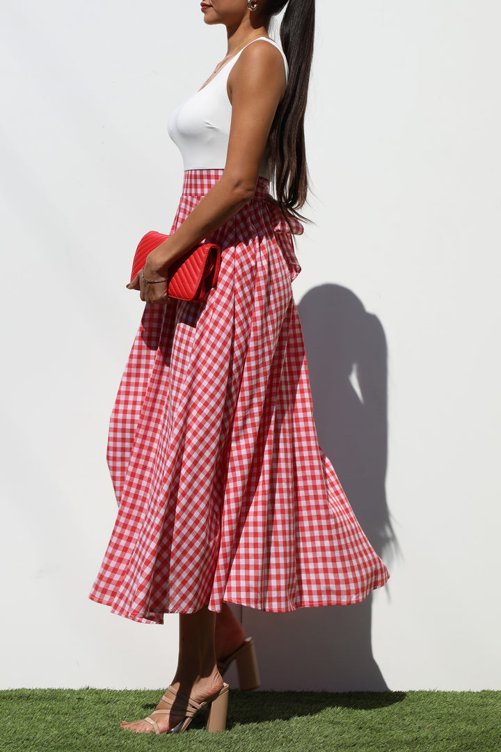 Square Neck Plaid Midi Dresses
