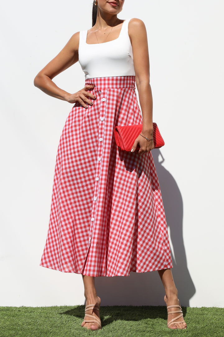Square Neck Plaid Midi Dresses