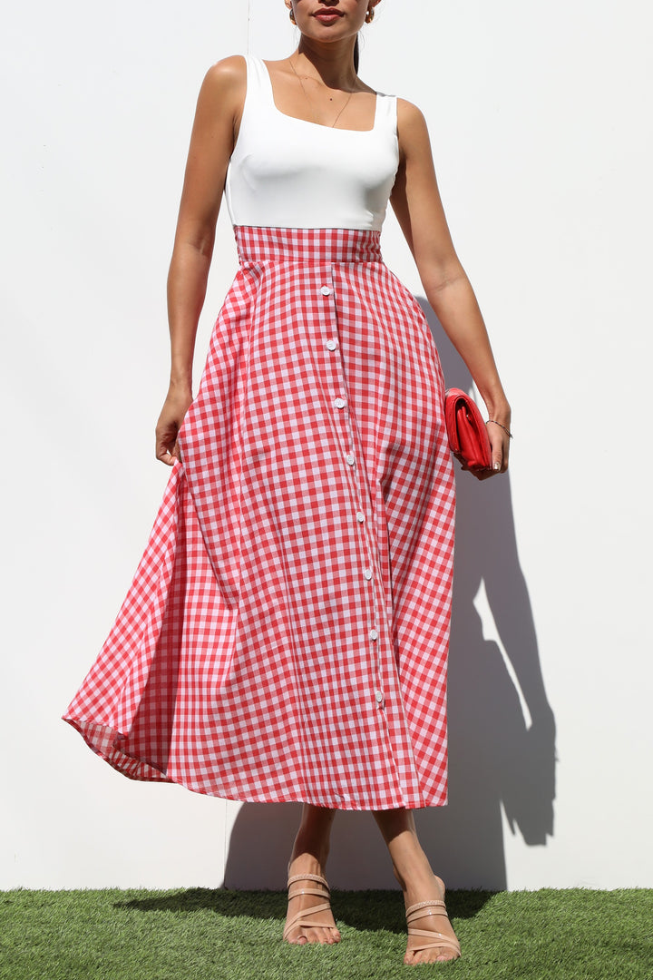 Square Neck Plaid Midi Dresses