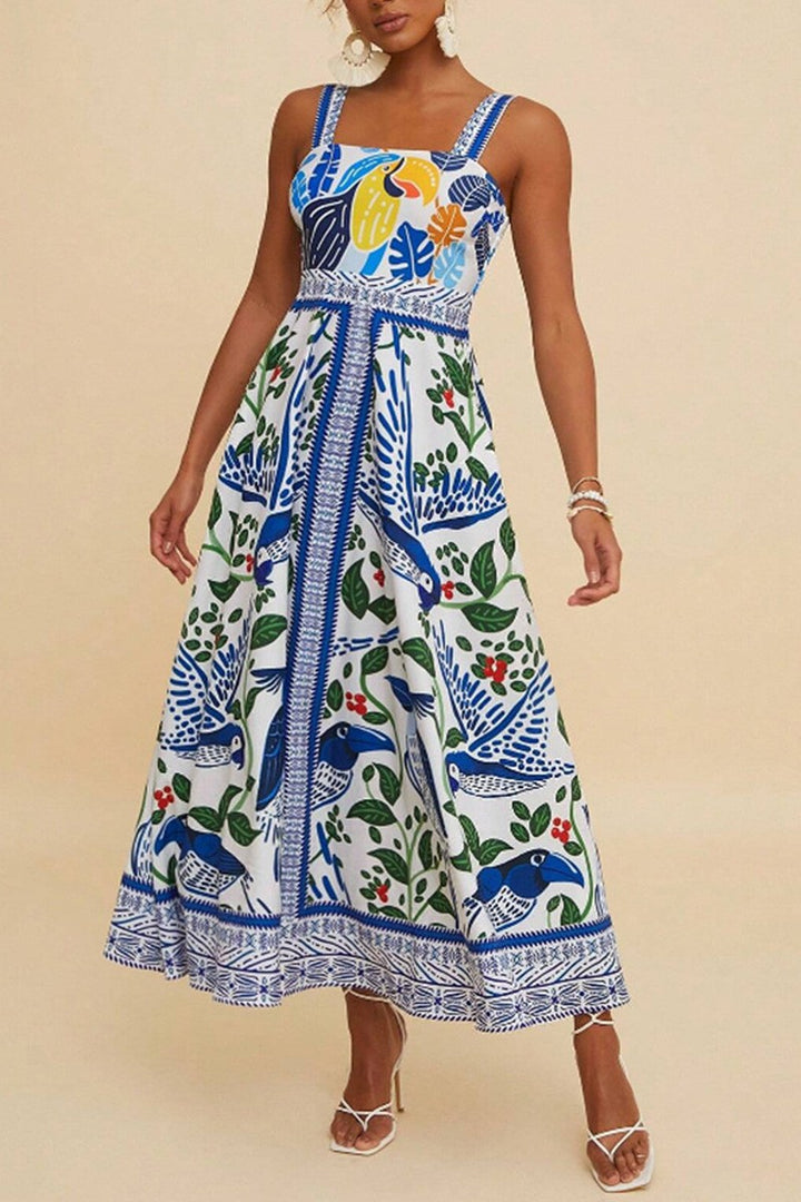 Printed Sleeveless Square Neck Dress