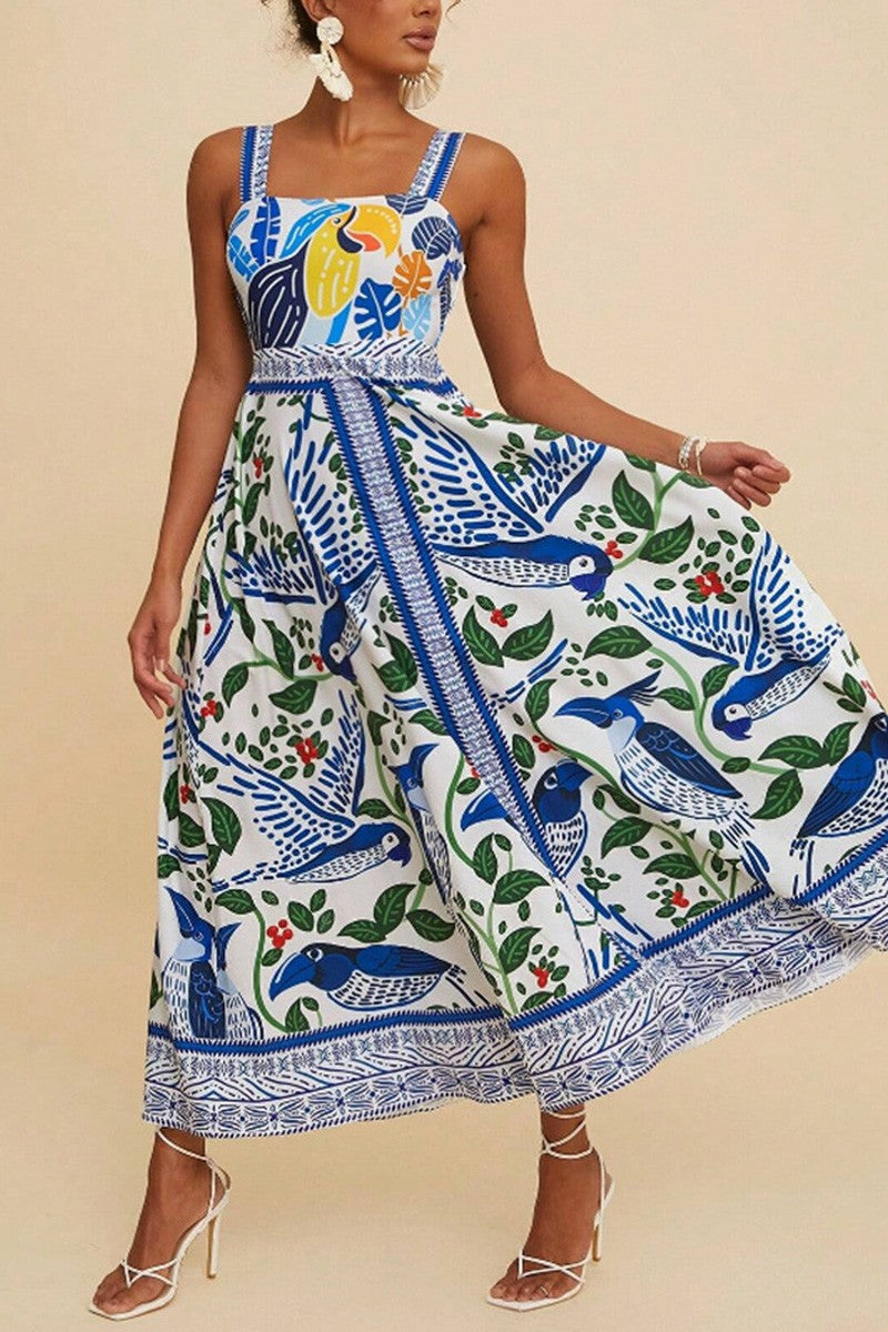 Printed Sleeveless Square Neck Dress