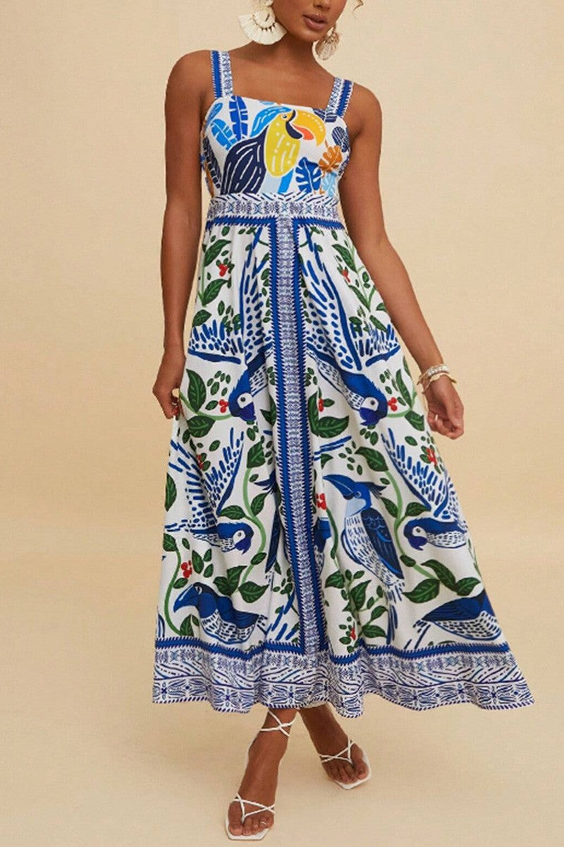 Printed Sleeveless Square Neck Dress