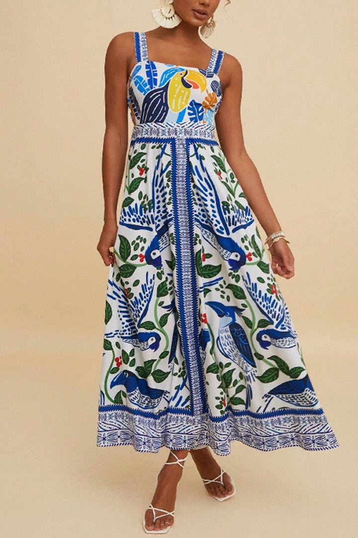 Printed Sleeveless Square Neck Dress