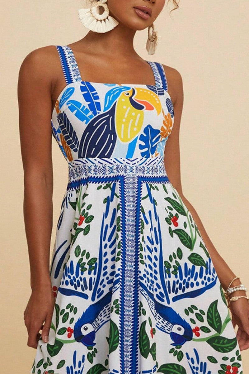 Printed Sleeveless Square Neck Dress
