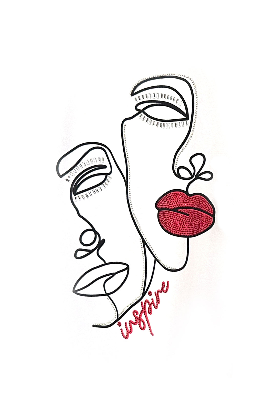 Abstract Face And Sequin Lip Design Graphic Tee