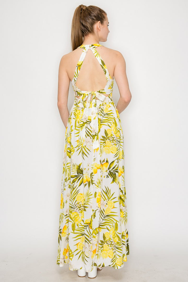 Lemon And Leaf Halter Smock Dress