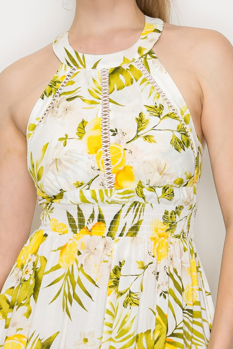 Lemon And Leaf Halter Smock Dress