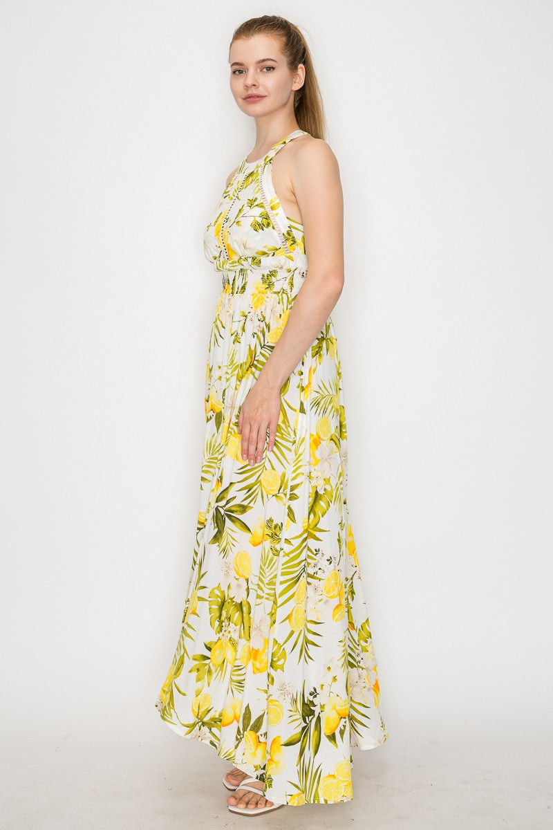 Lemon And Leaf Halter Smock Dress