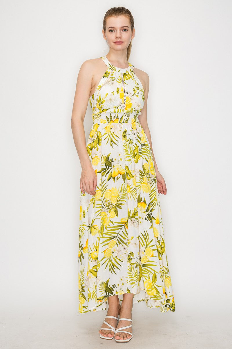 Lemon And Leaf Halter Smock Dress