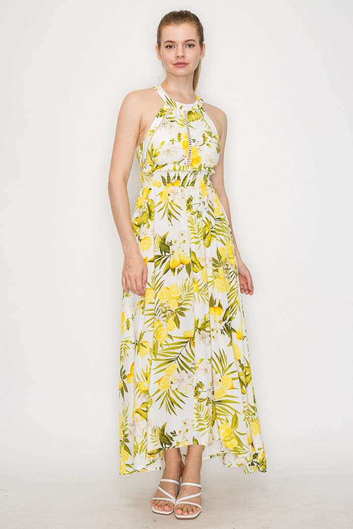 Lemon And Leaf Halter Smock Dress