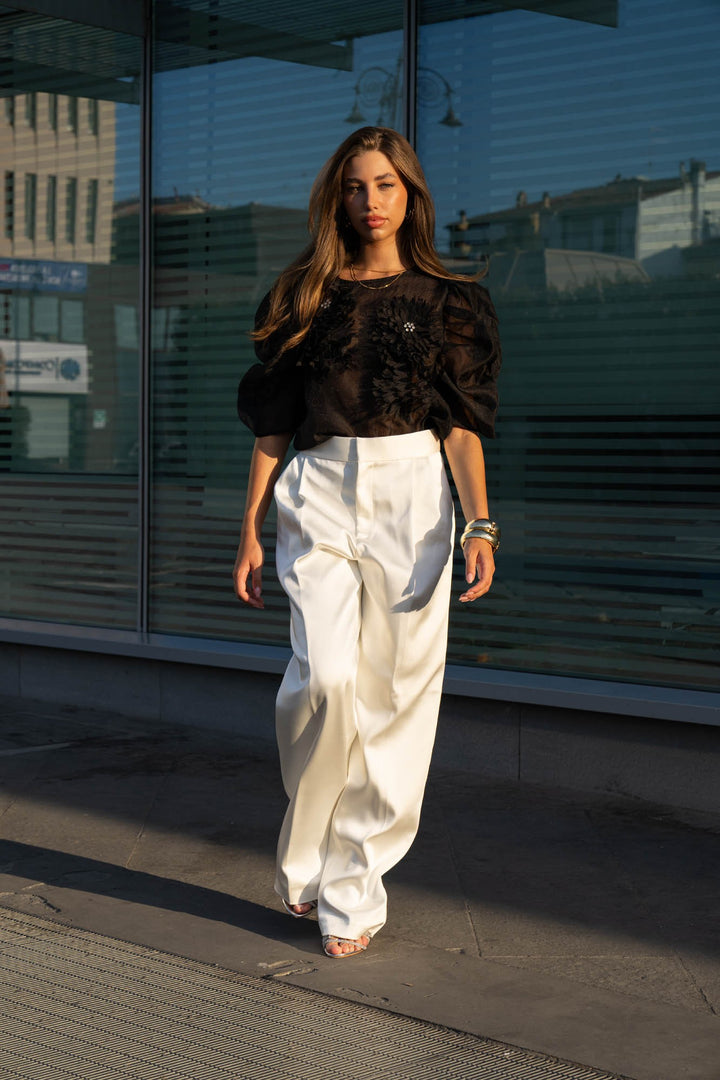 Organza Puff Sleeve Top