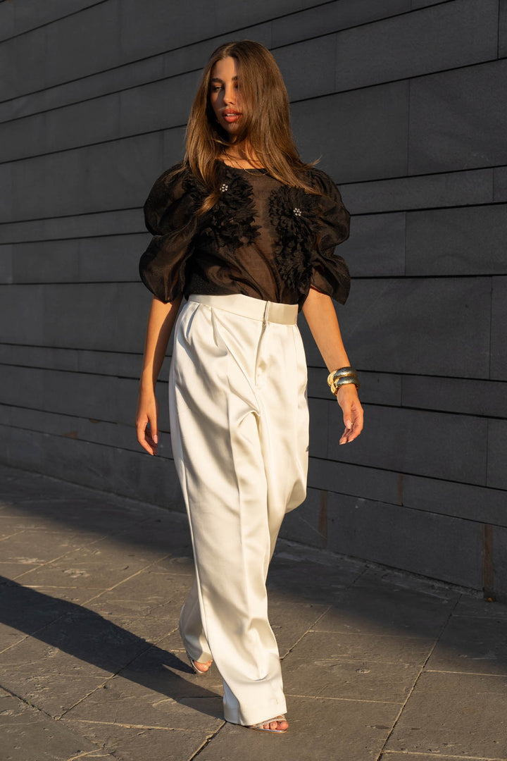 Organza Puff Sleeve Top