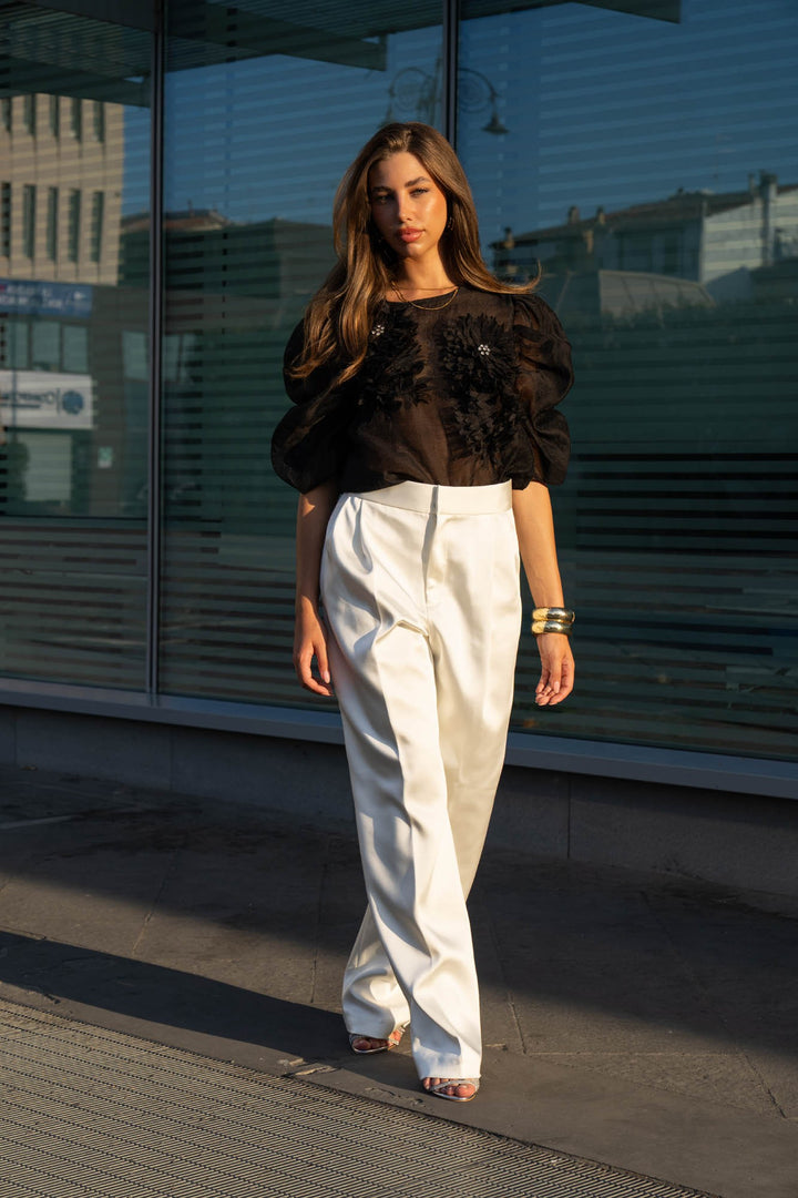 Organza Puff Sleeve Top