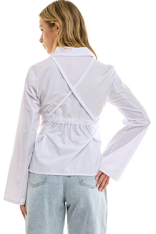 Hybrid Woven Peplum Button Up Top
