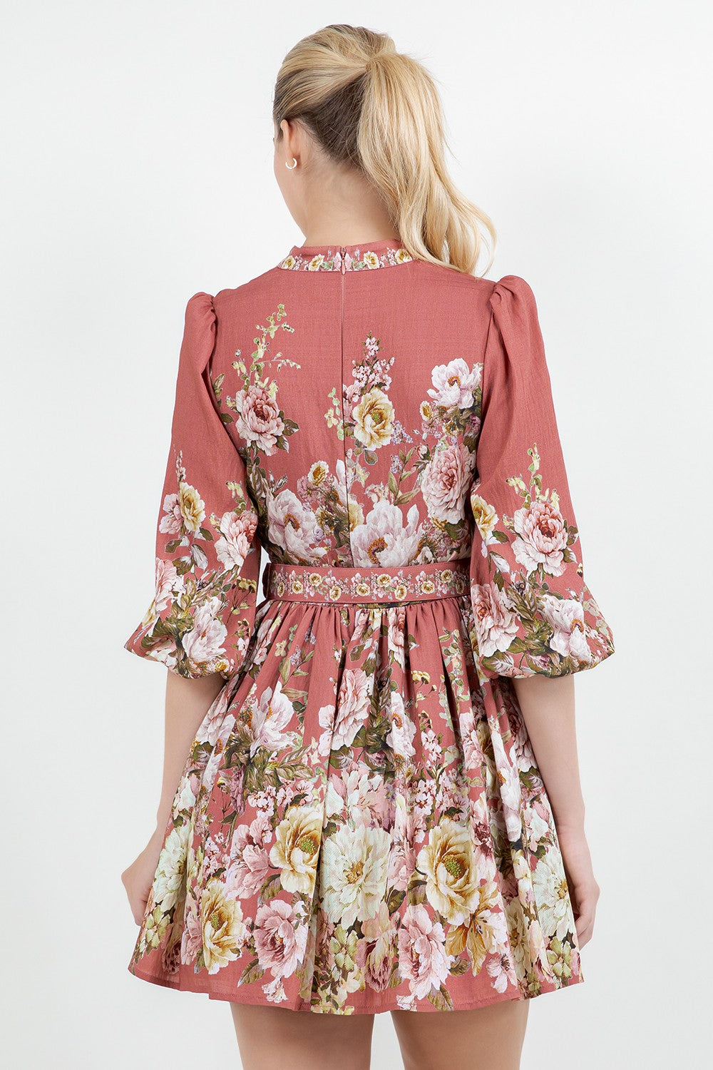 Floreal Belted Long Sleeve Mini Dress