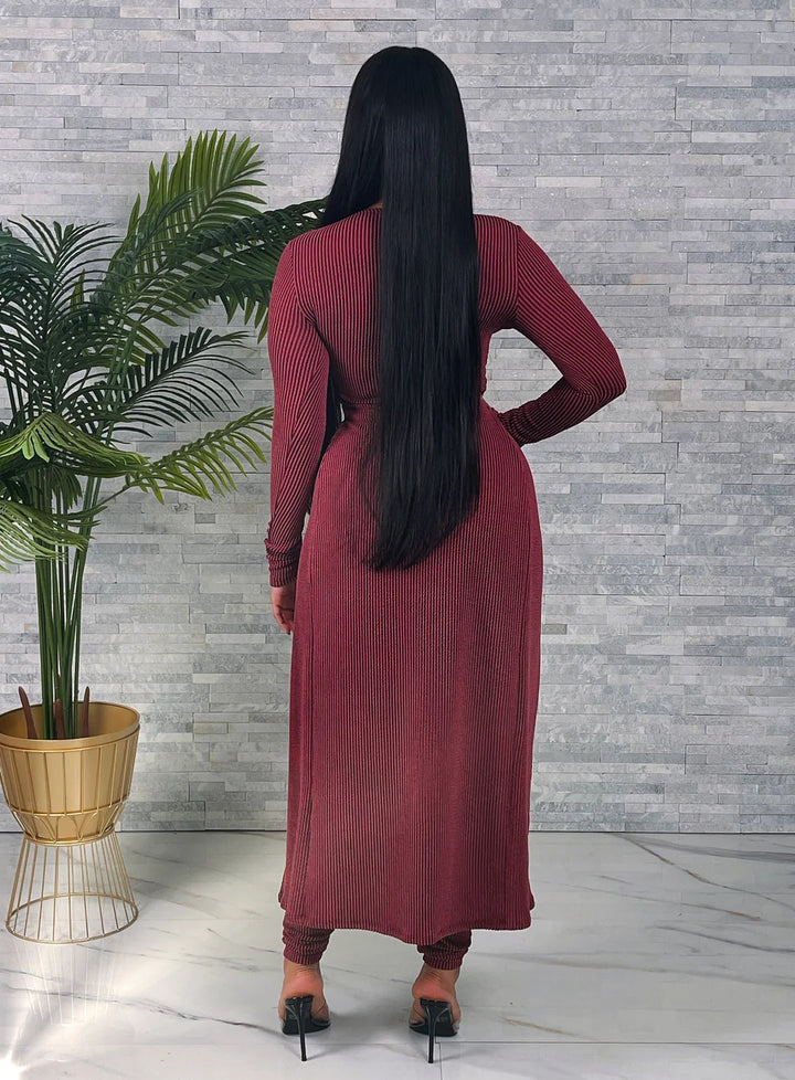 RIB LONG SLIT TOP & PANTS SET