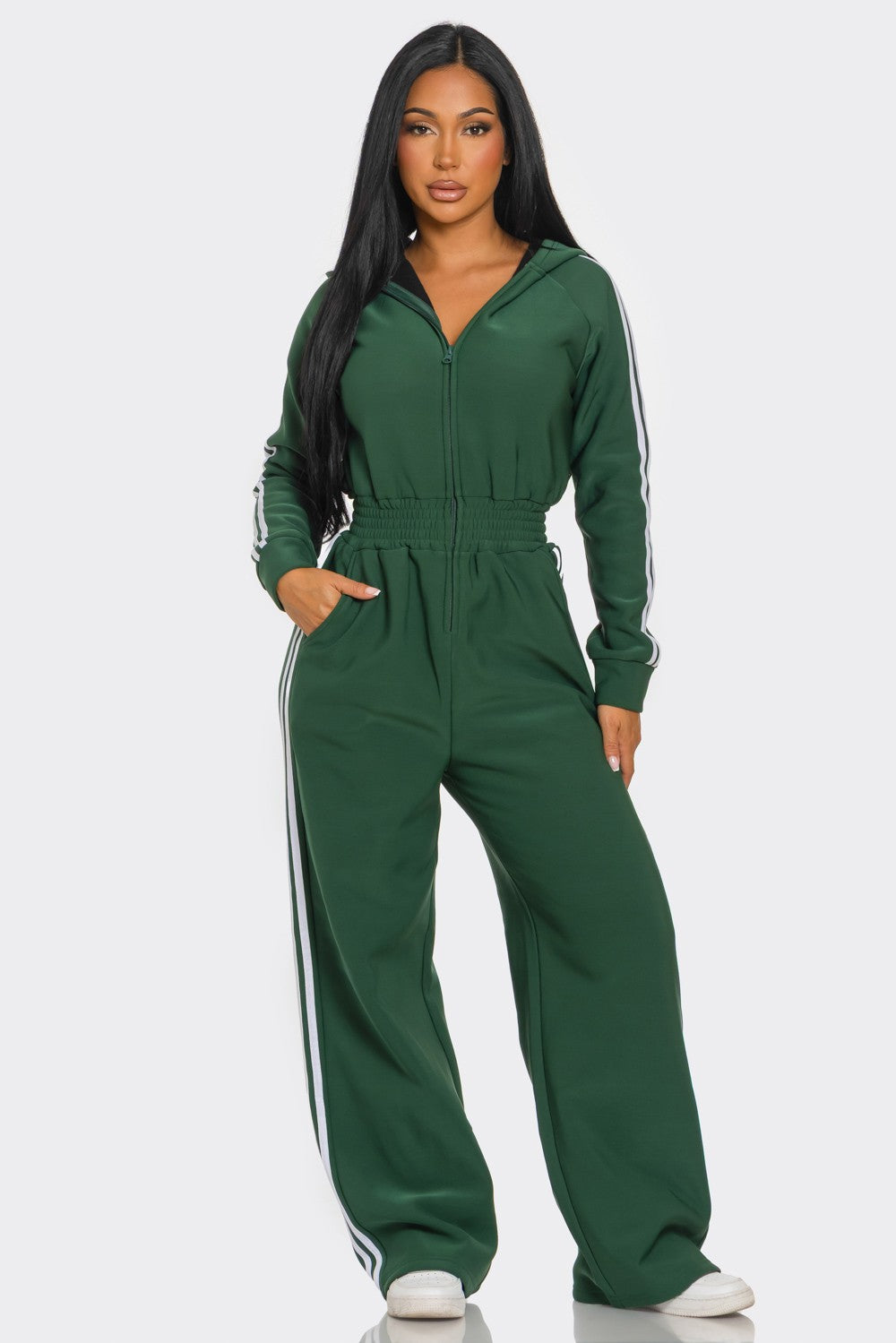 Hooded Jumpsuit Lined Fleece Wide Leg