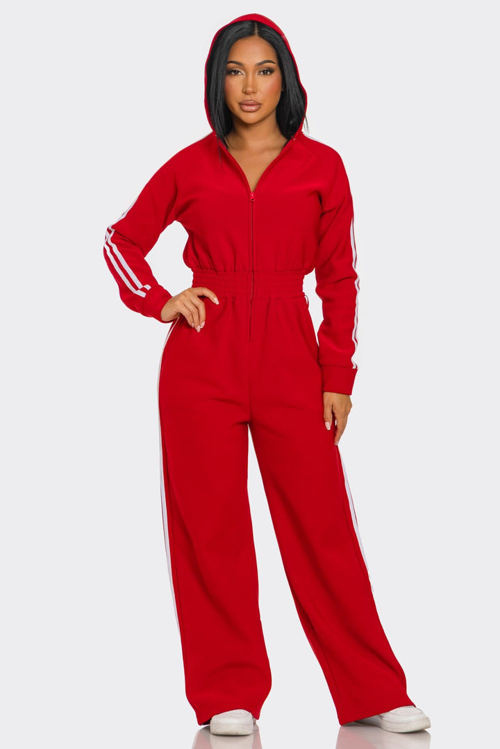 Hooded Jumpsuit Lined Fleece Wide Leg