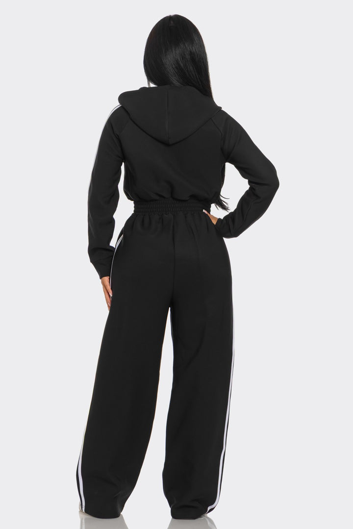 Hooded Jumpsuit Lined Fleece Wide Leg