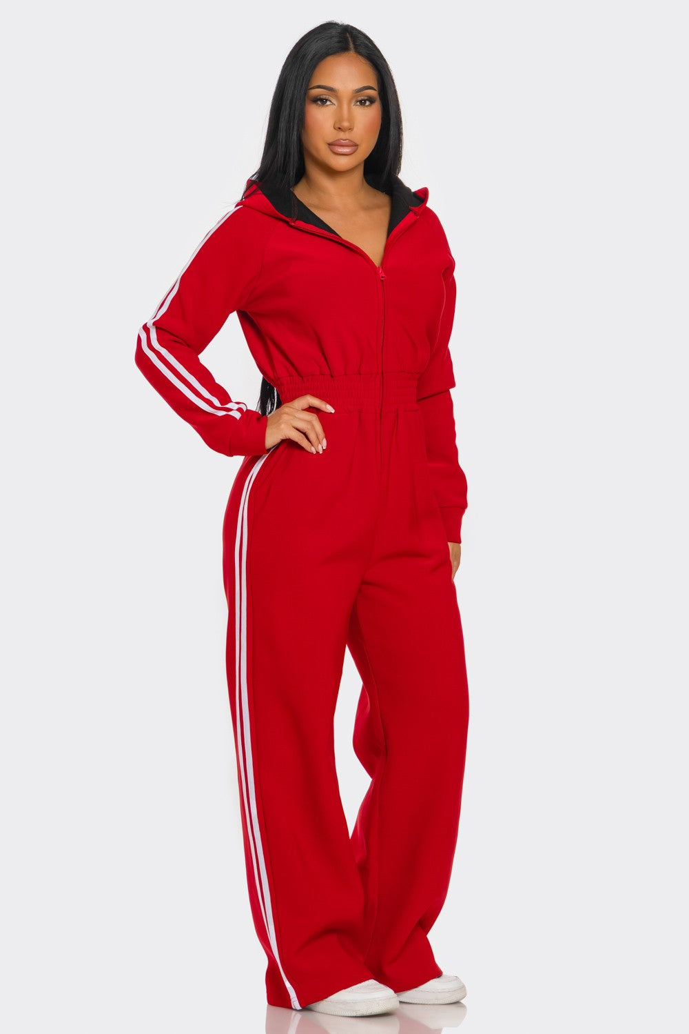 Hooded Jumpsuit Lined Fleece Wide Leg