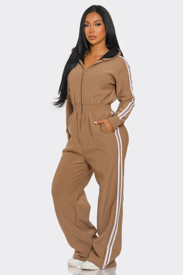 Hooded Jumpsuit Lined Fleece Wide Leg