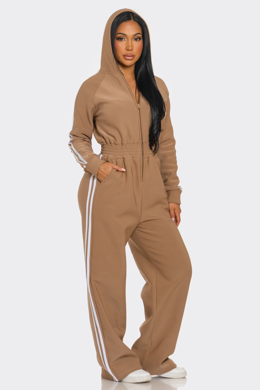 Hooded Jumpsuit Lined Fleece Wide Leg