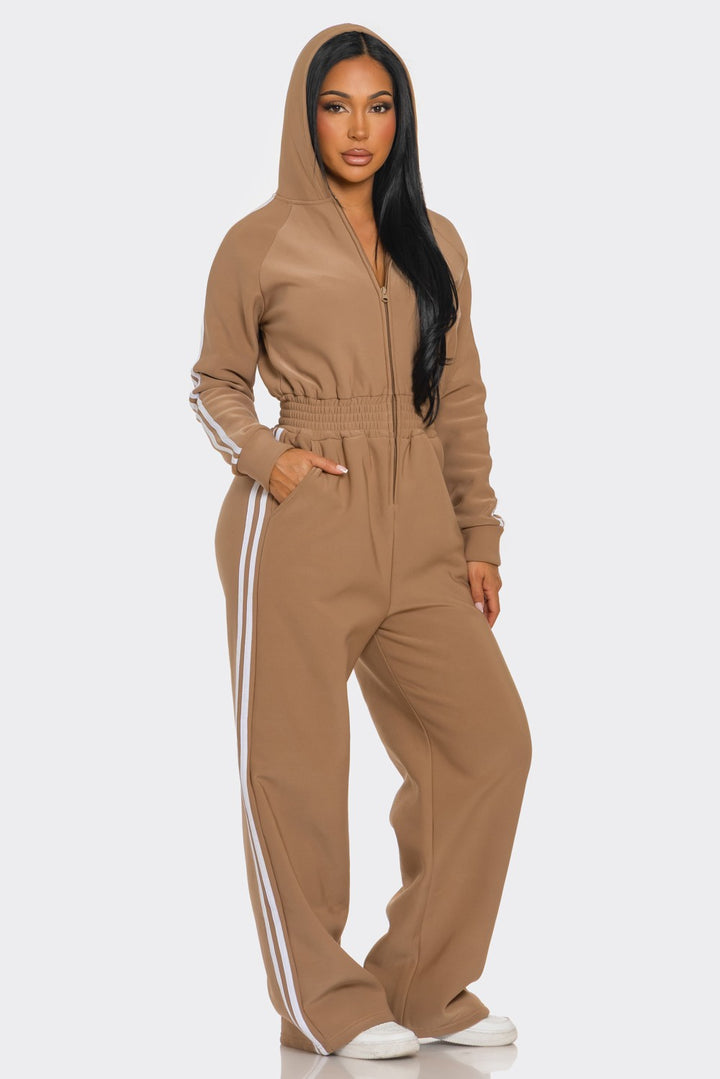 Hooded Jumpsuit Lined Fleece Wide Leg