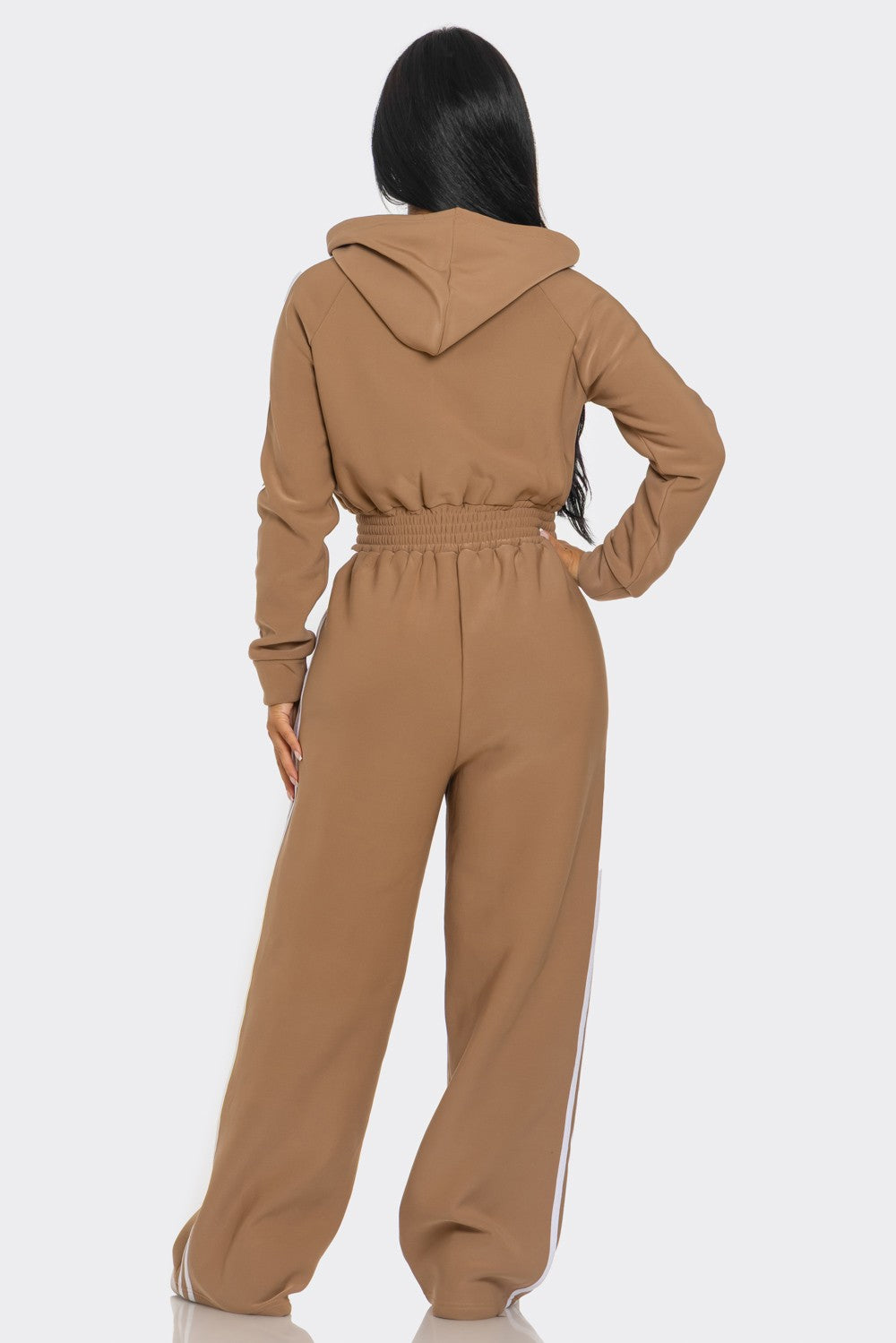Hooded Jumpsuit Lined Fleece Wide Leg